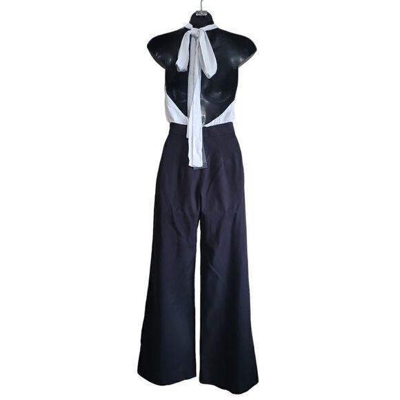 ABS By Allen Schwartz  Black and White Halter Back Jumpsuit Sz 0  NWT - Picture 3 of 10
